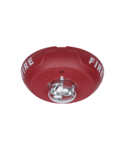 Ceiling-Mount Horn Strobe with Red Color, Two-Wire Installation, Selectable Strobe Settings, Modern and Elegant Design, and Low Current Consumption